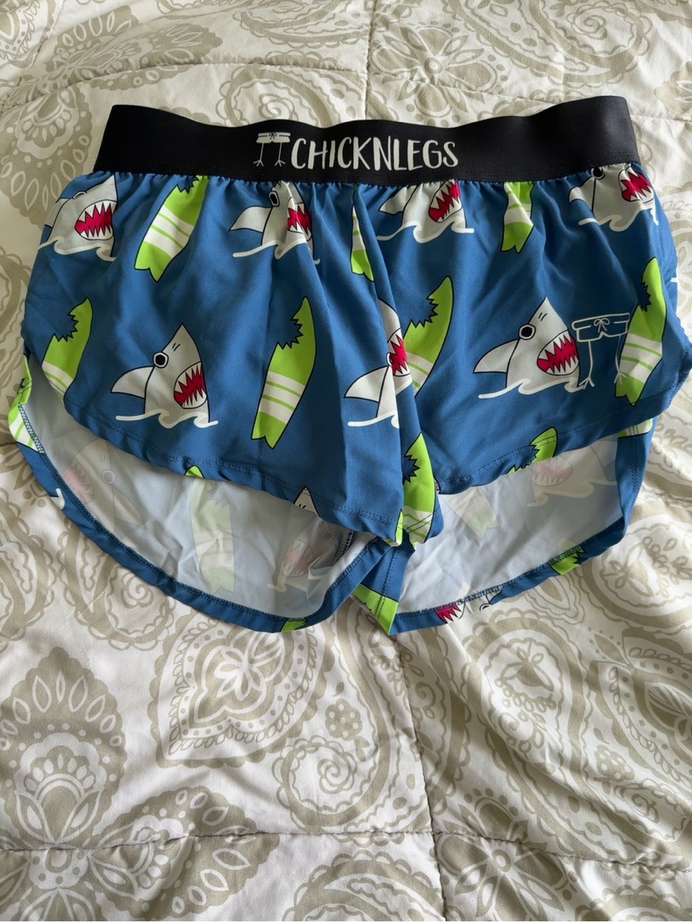ChicknLegs shark-print running shorts, size Large